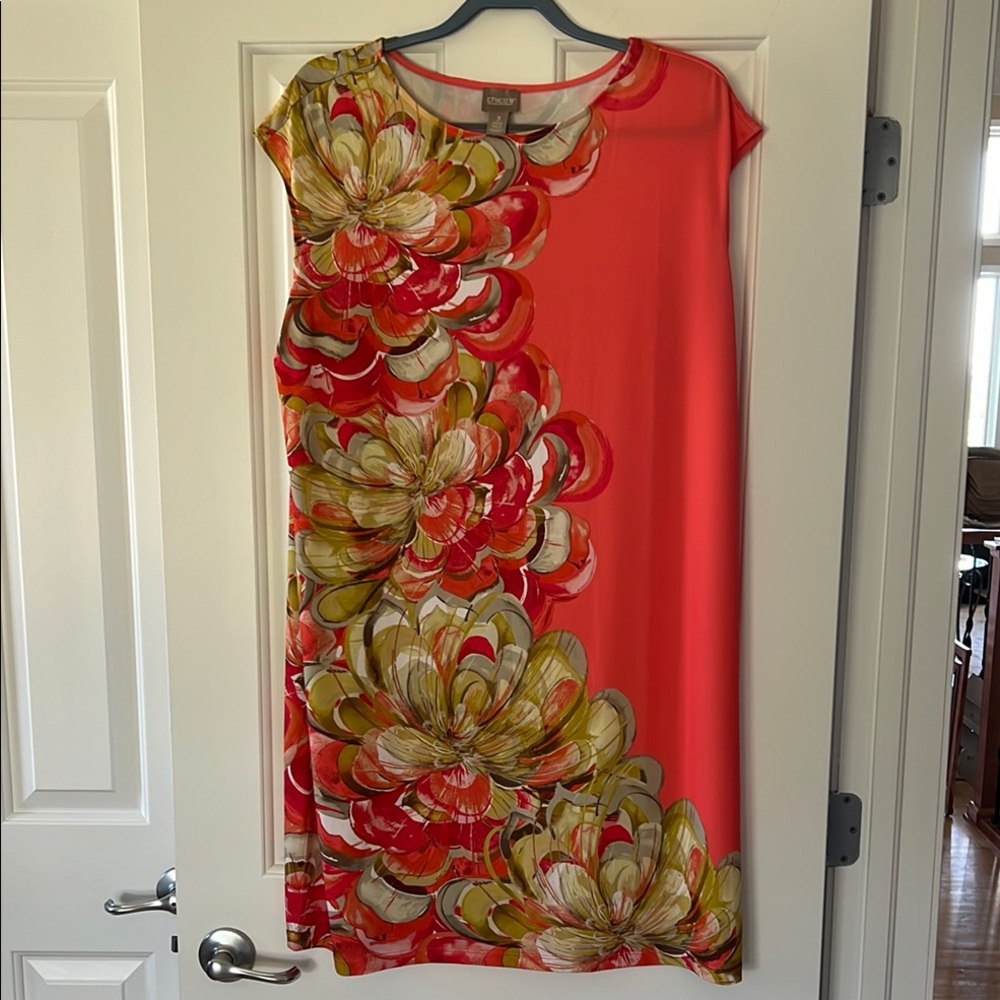 Chico’s Red and orange Floral Midi Dress
